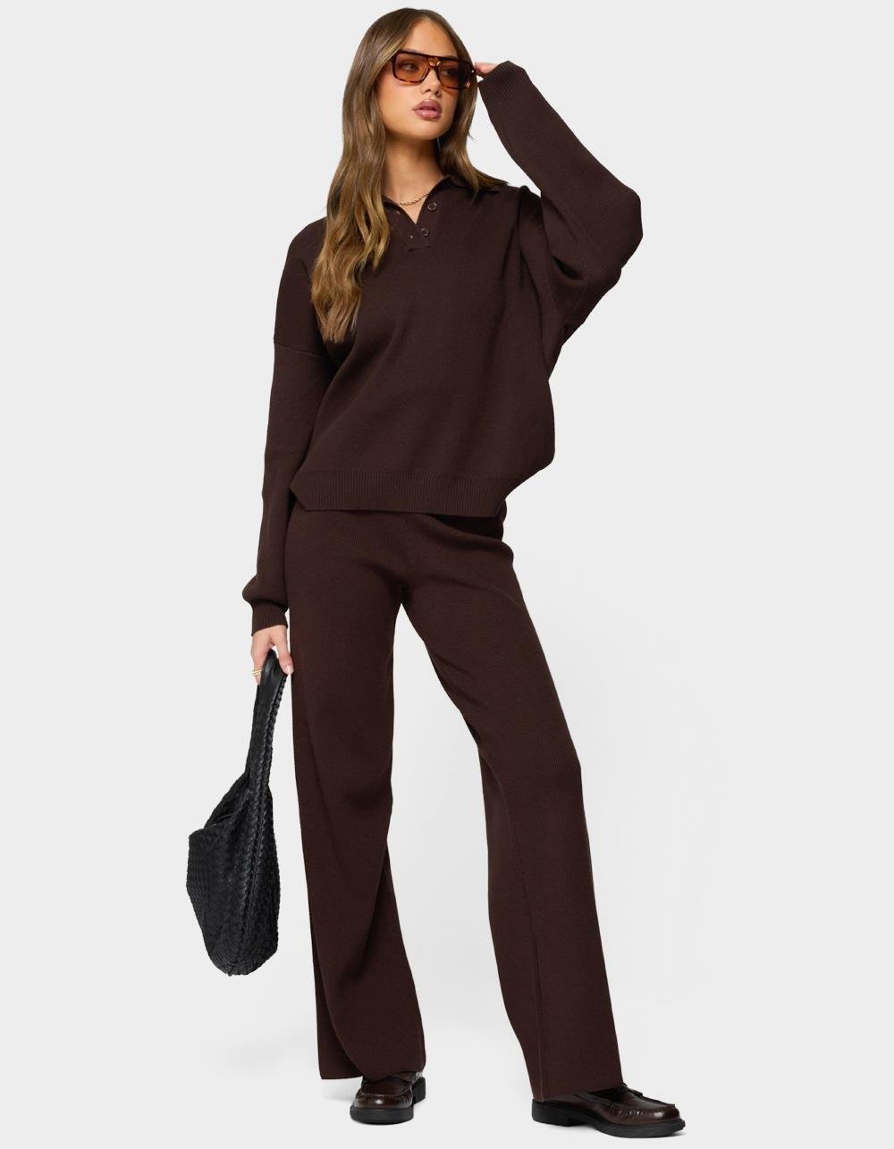 EDIKTED Lorie Oversized Knit Polo Sweater