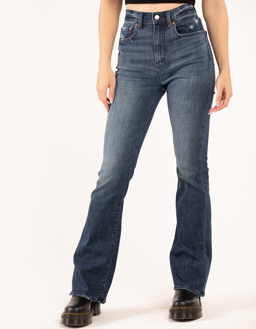 DAZE DENIM Go Getter Womens High Rise Flare Jeans - Dark Wash