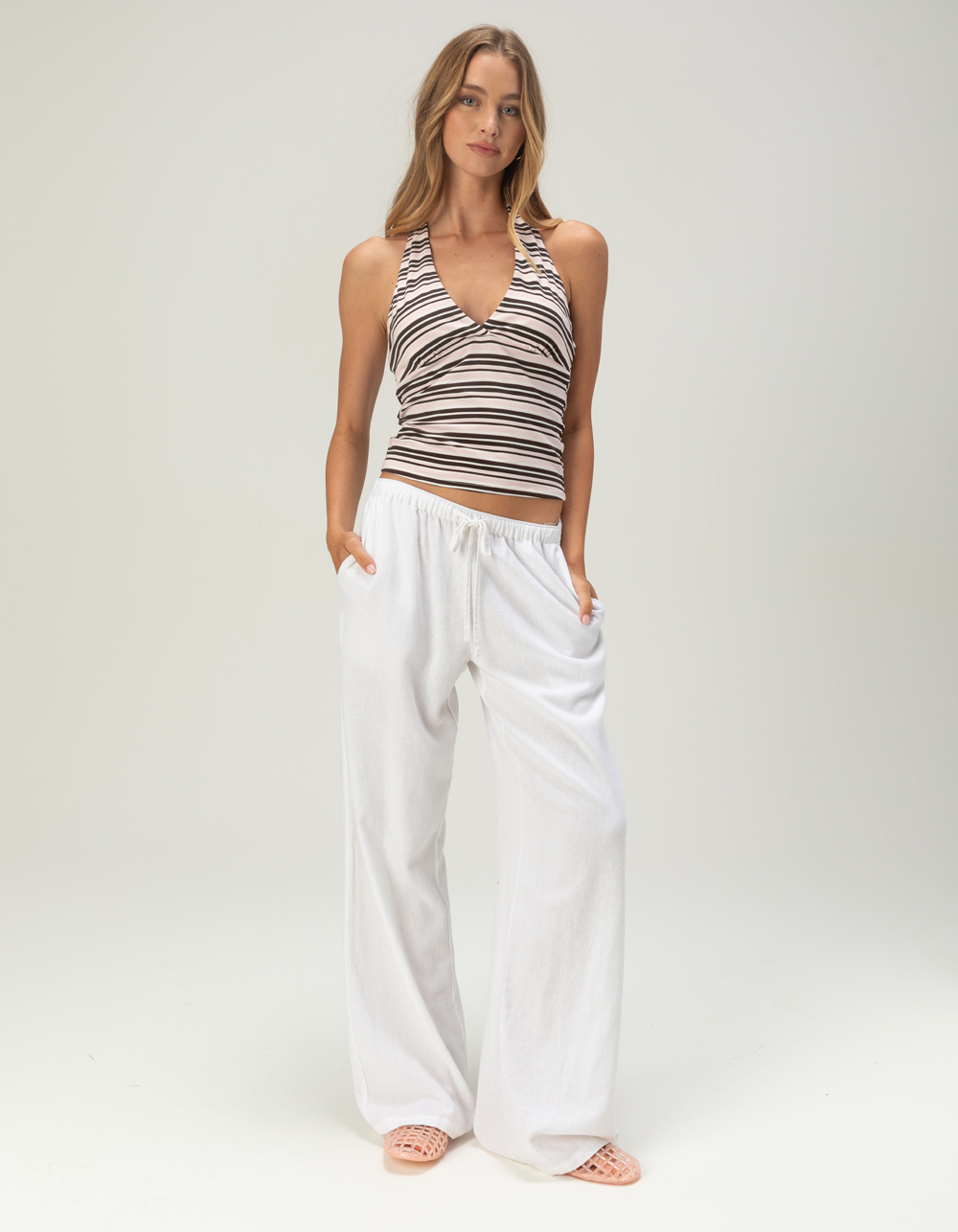 RSQ Womens Stripe Halter Top - PINK COMBO