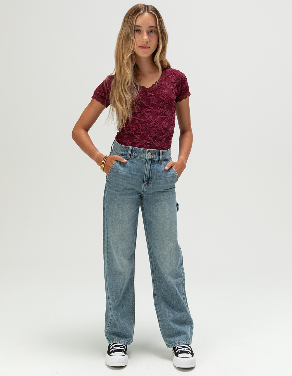 RSQ Girls High Rise Heart Carpenter Jeans - MEDIUM WASH
