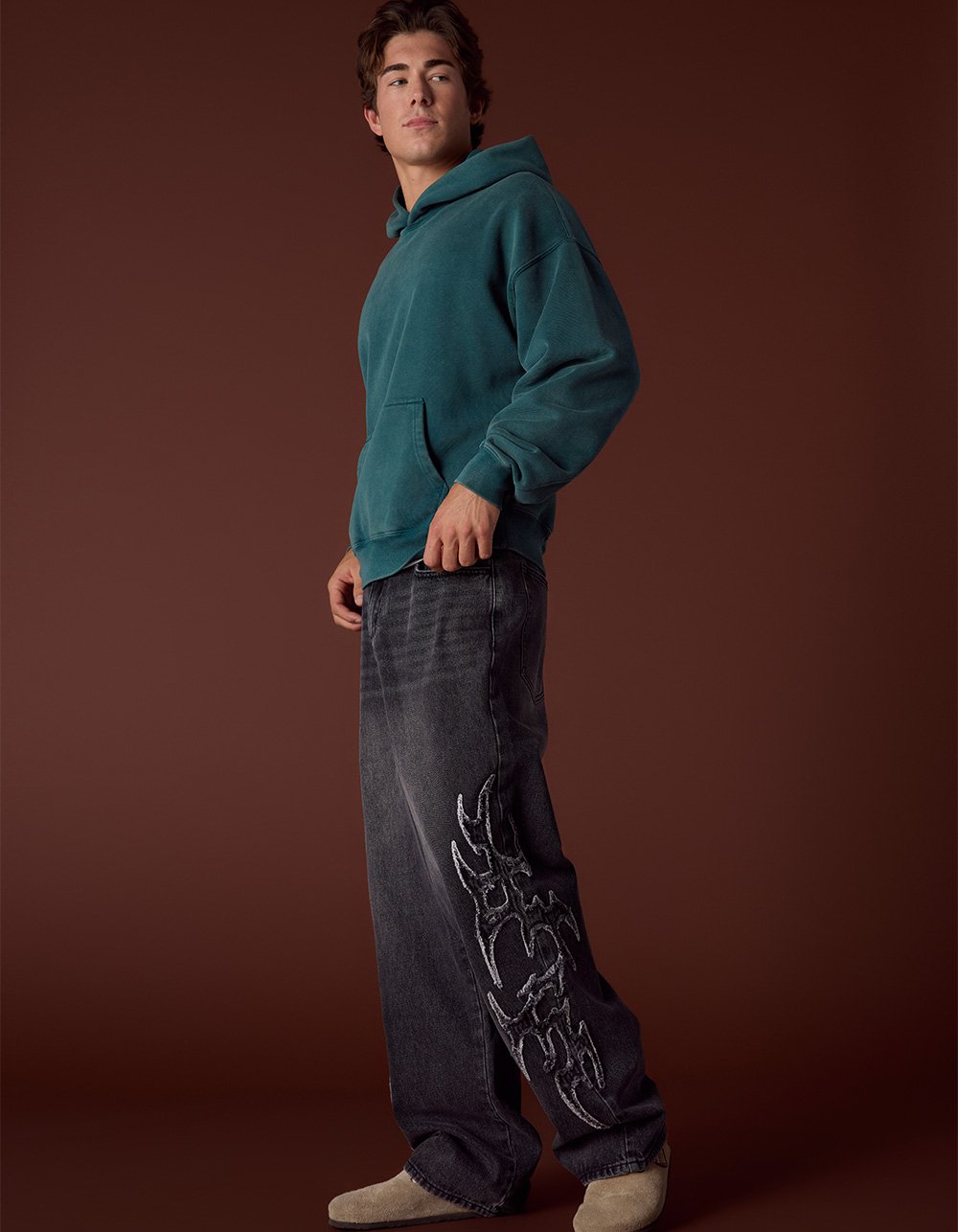 RSQ Mens Extra Baggy Applique Jeans - WASHED BLACK