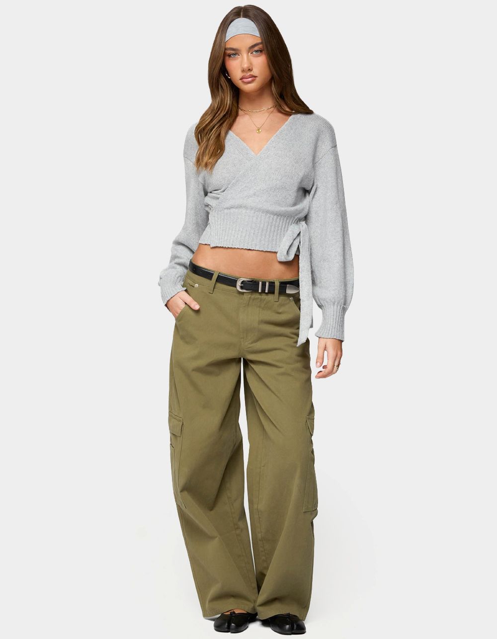 EDIKTED Stella Wrap Knit Cardigan - GRAY