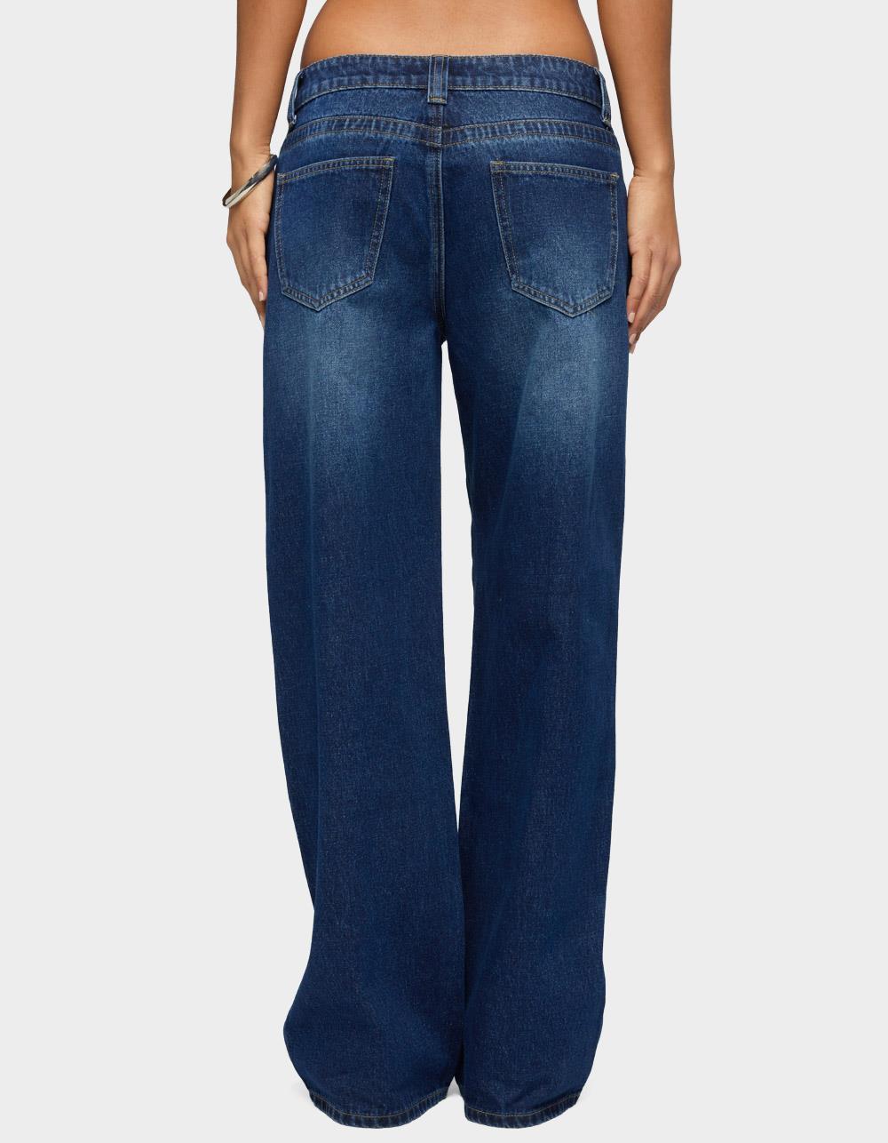 EDIKTED Rivka Low Rise Baggy Jeans - DARK BLUE