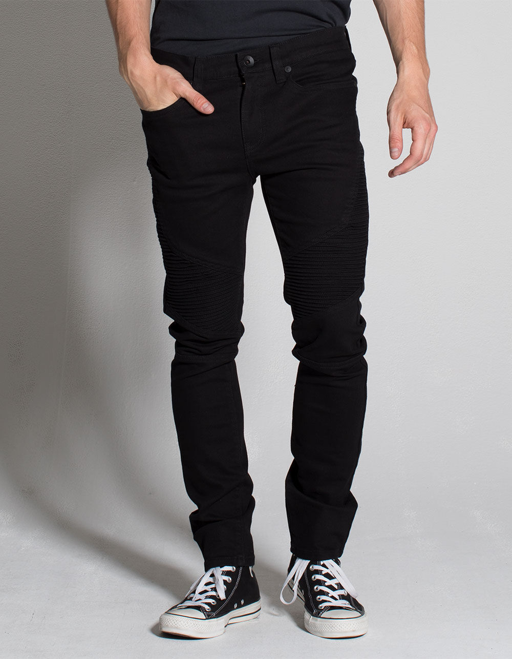 RSQ Seattle Moto Black Mens Skinny Taper Jeans image number 0