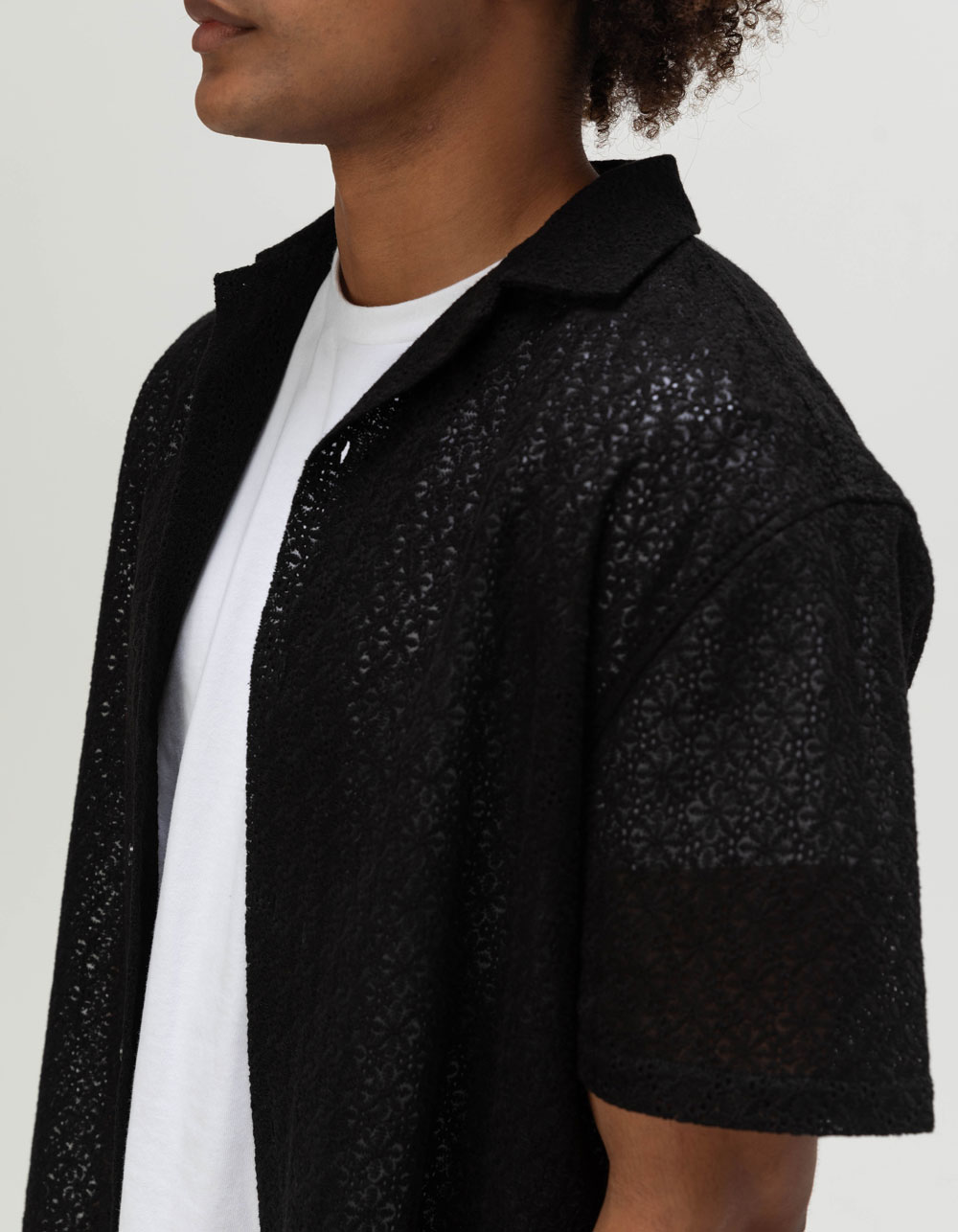 RSQ Mens Lace Camp Shirt - BLACK