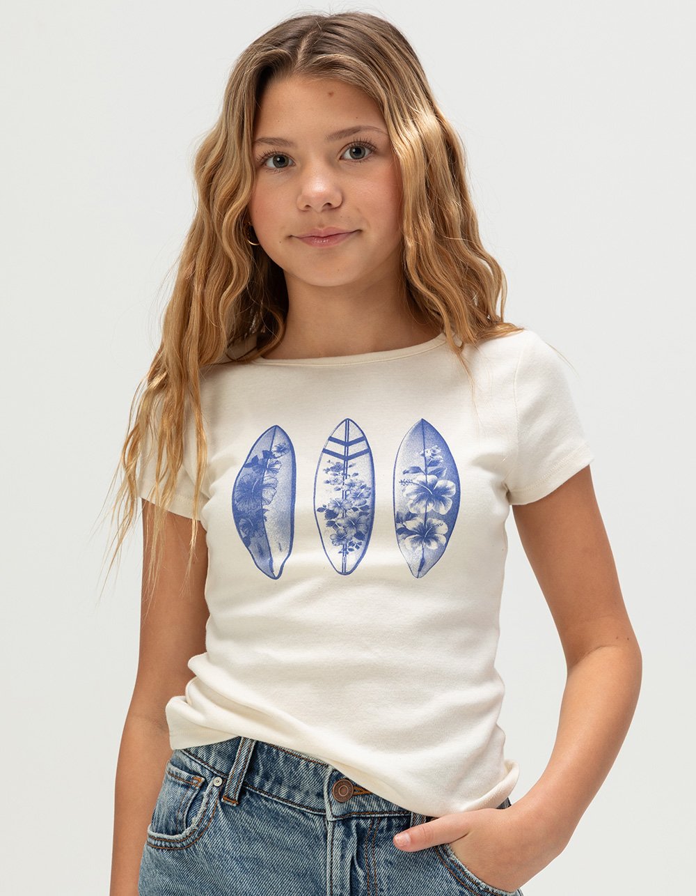 FULL TILT Surfboard Floral Girls Tee  - LT YELLOW