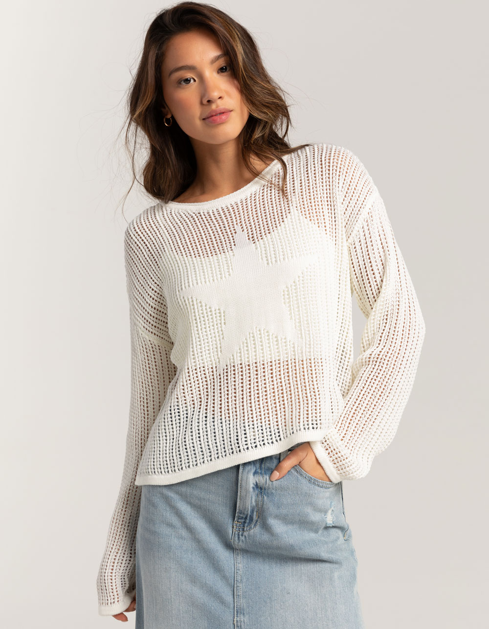 NO COMMENT Star Open Weave Womens Sweater