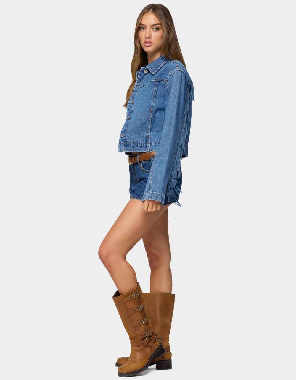 EDIKTED Maurice Fringed Denim Jacket - LIGHT BLUE