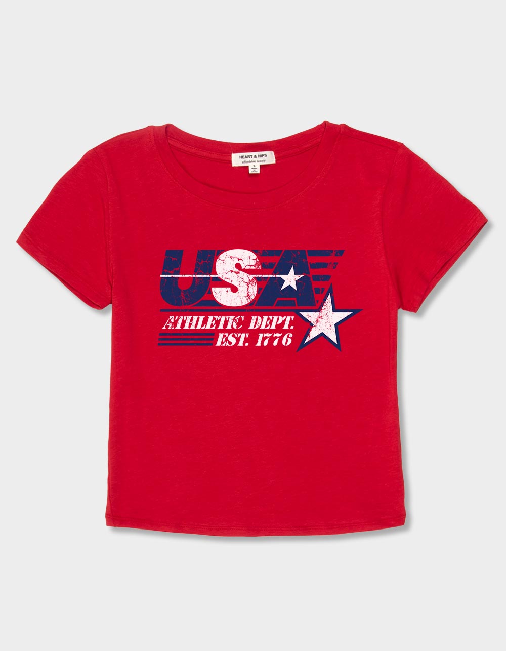 USA Athletic Department Distressed Womens Baby Tee - RED