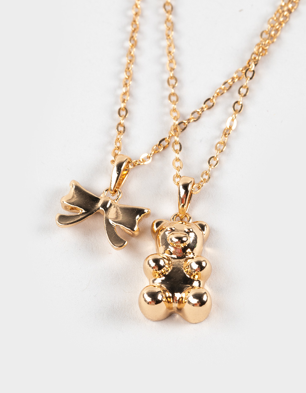 FULL TILT 2 Pack Teddy Bear/Bow Necklaces - GOLD