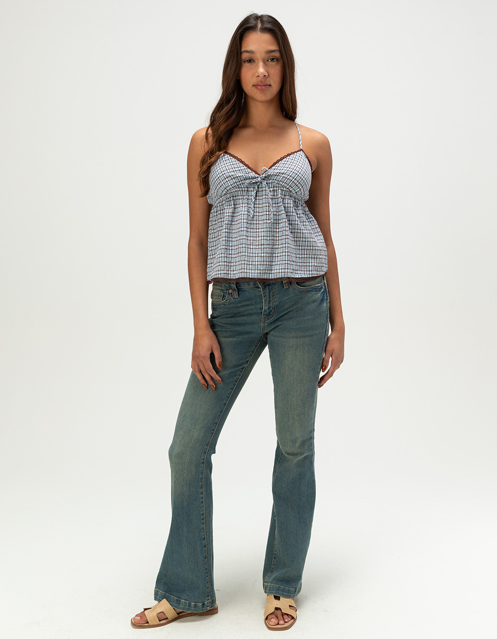 RSQ Womens Plaid Babydoll Cami - BLUE COMBO