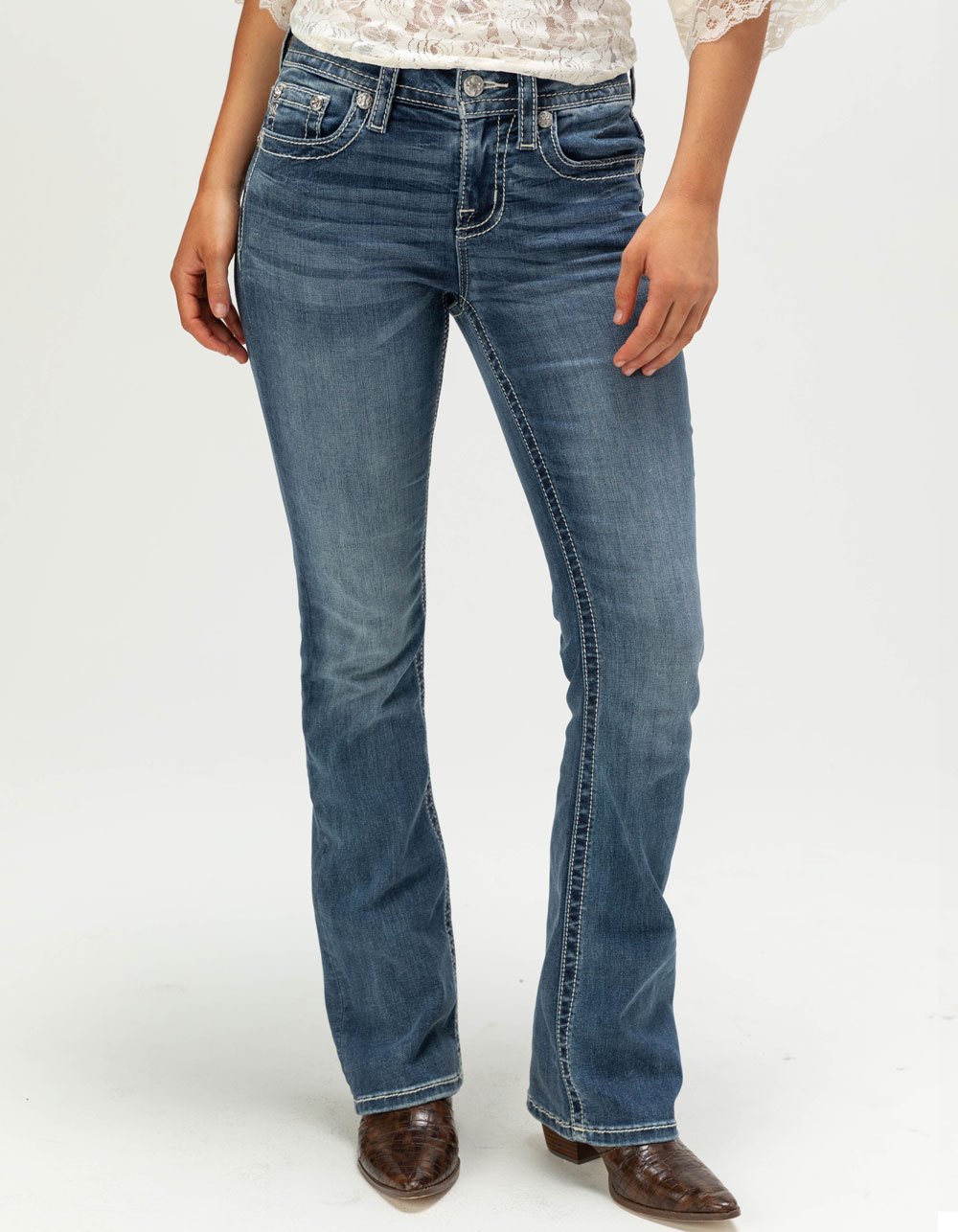MISS ME Wing Womens Mid Rise Bootcut Jeans - MEDIUM WASH