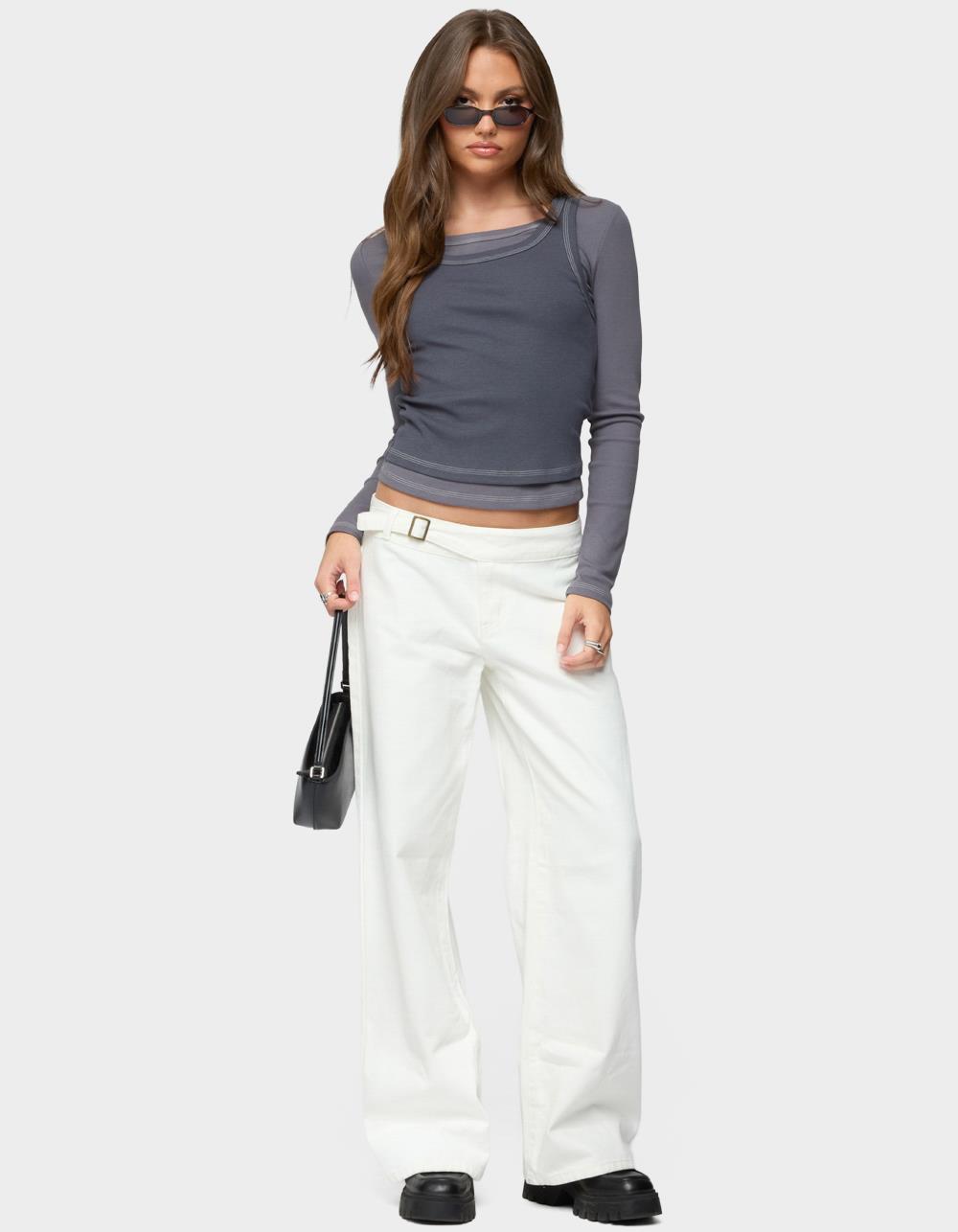 EDIKTED Zane Contrast Layered Long Sleeve Top - GRAY