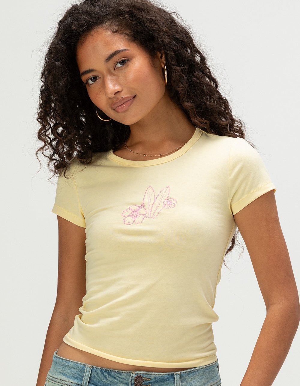 FULL TILT Surfboard Womens Baby Tee - YELLOW