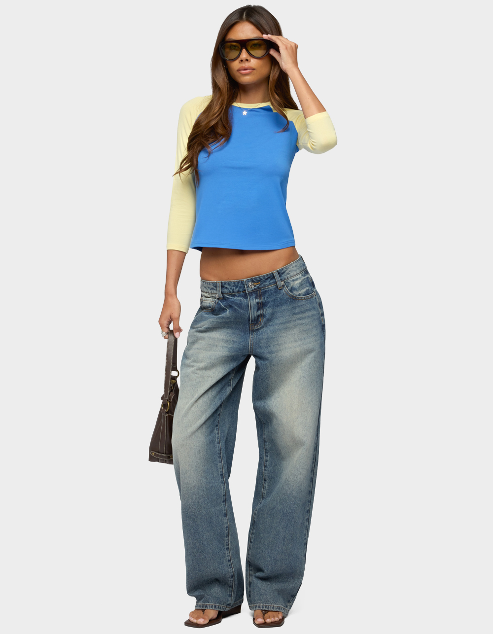 EDIKTED Emana Contrast Raglan Top - BLUE