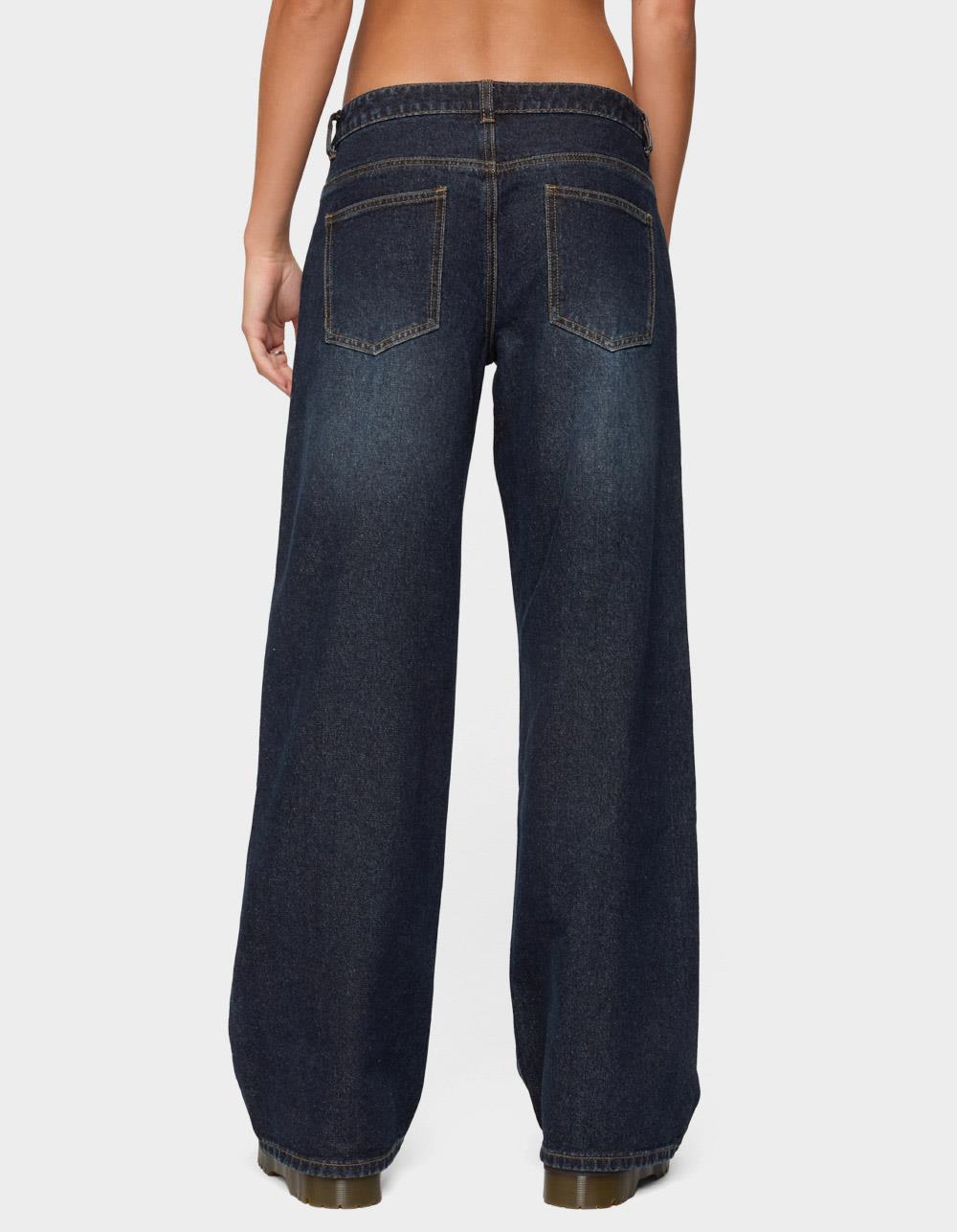 EDIKTED Raelynn Washed Low Rise Baggy Jeans - DARK BLUE