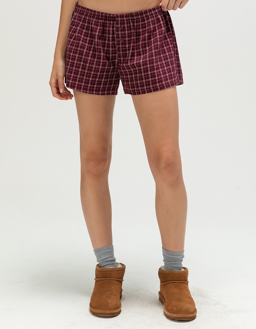 FULL TILT Plaid Flannel Womens Shorts - BURGUNDY COMBO