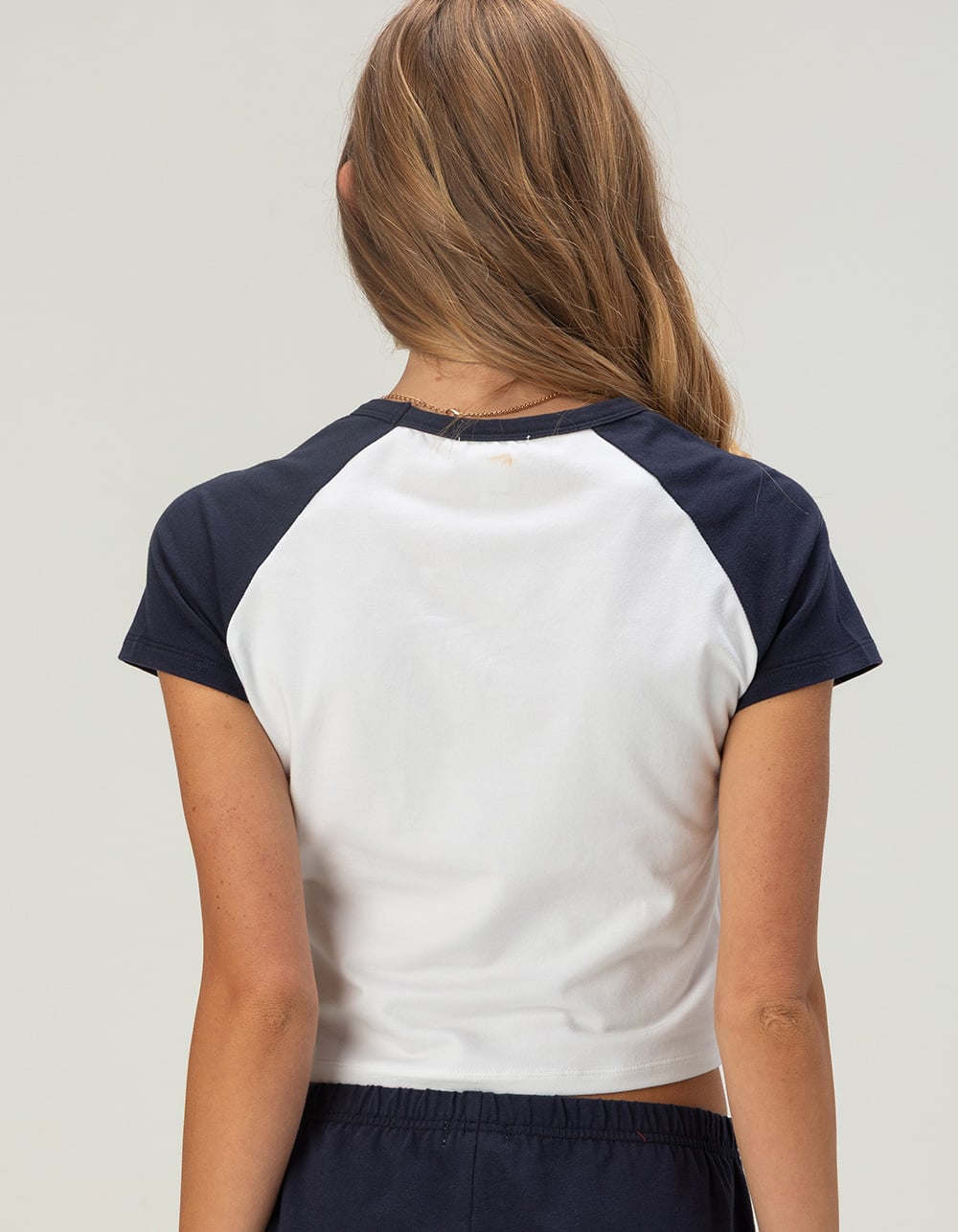 FULL TILT Womens Star Raglan Baby Tee - NAVY/WHITE
