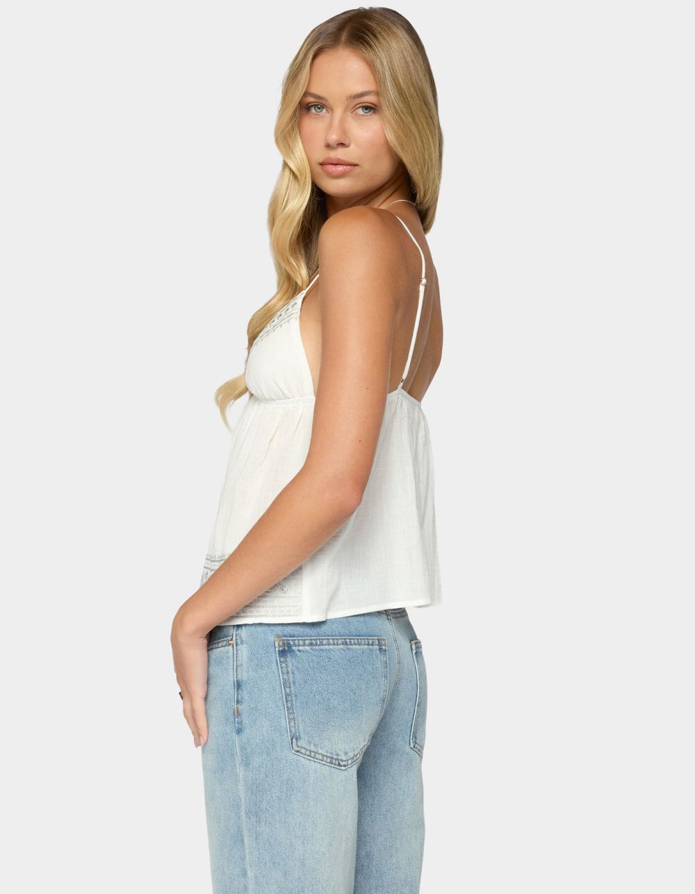 EDIKTED Shilah Embroidered Cotton Babydoll Top - WHITE