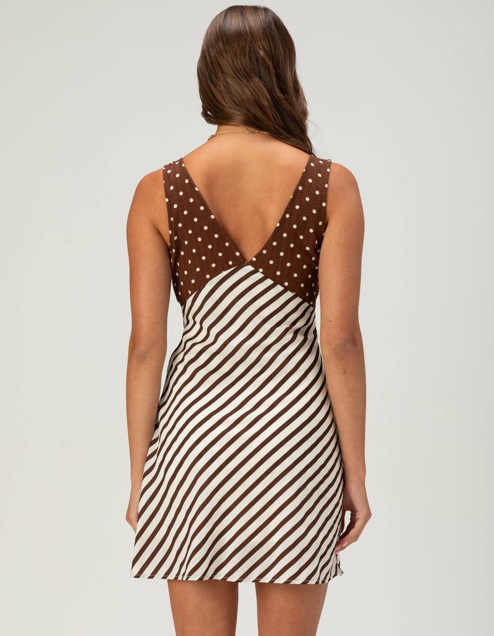 RSQ Womens Polka Dot & Stripe Dress - BROWN COMBO