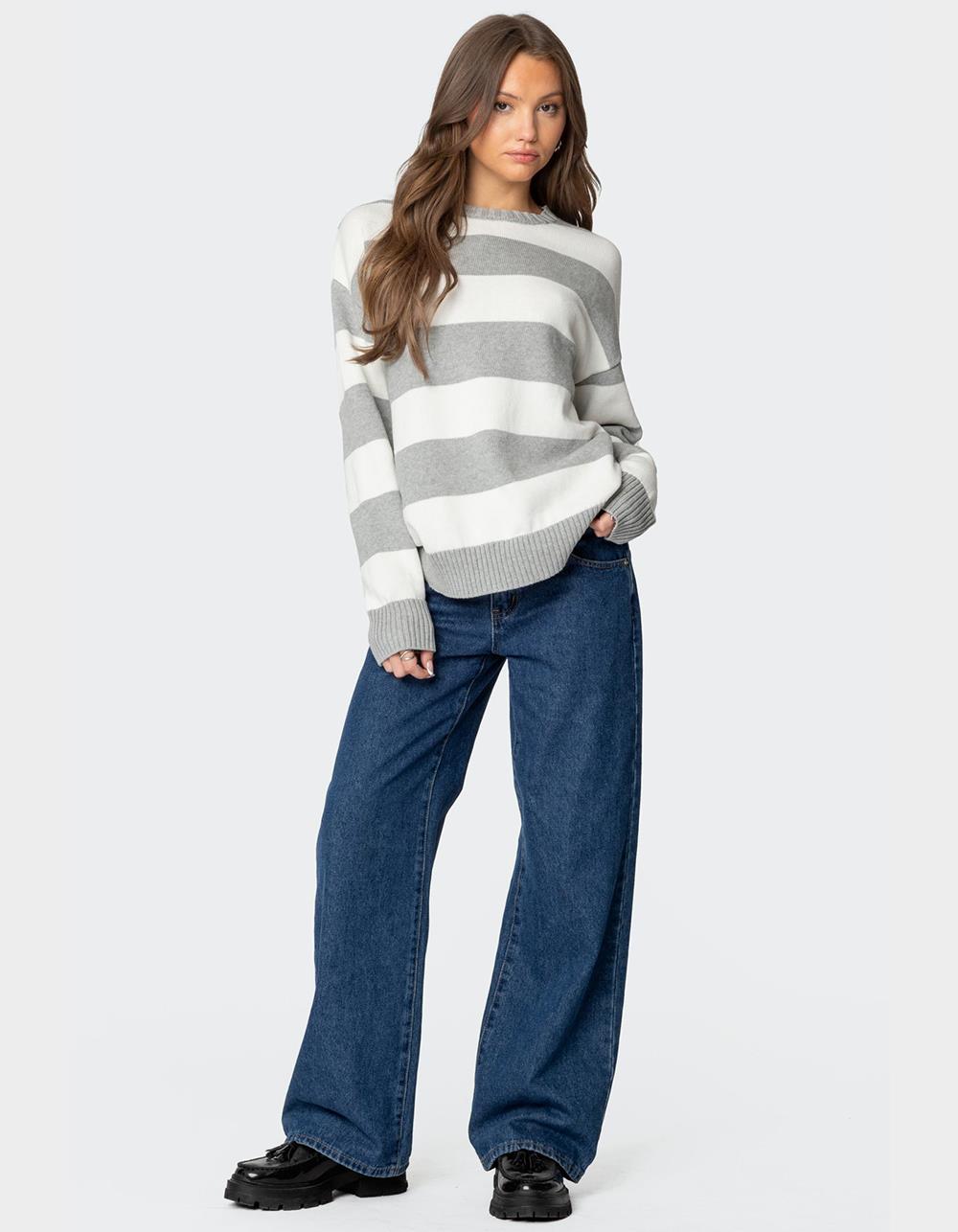 EDIKTED Richie Oversized Striped Sweater - GRAY