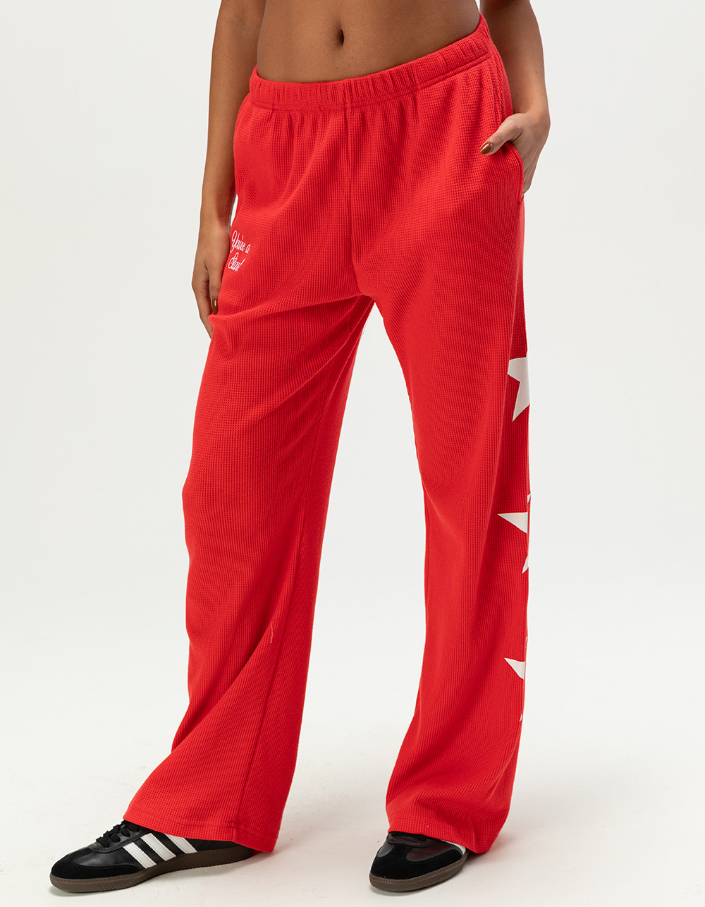 THE MAYFAIR GROUP Womens Waffle Knit Wide Leg Sweatpants - RED