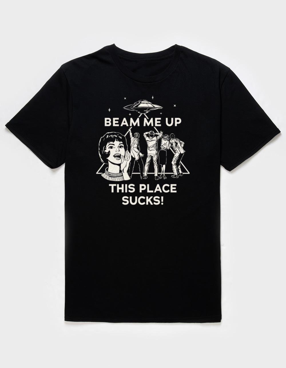 STRANGER THINGS Beam Me Up Unisex Tee - BLACK
