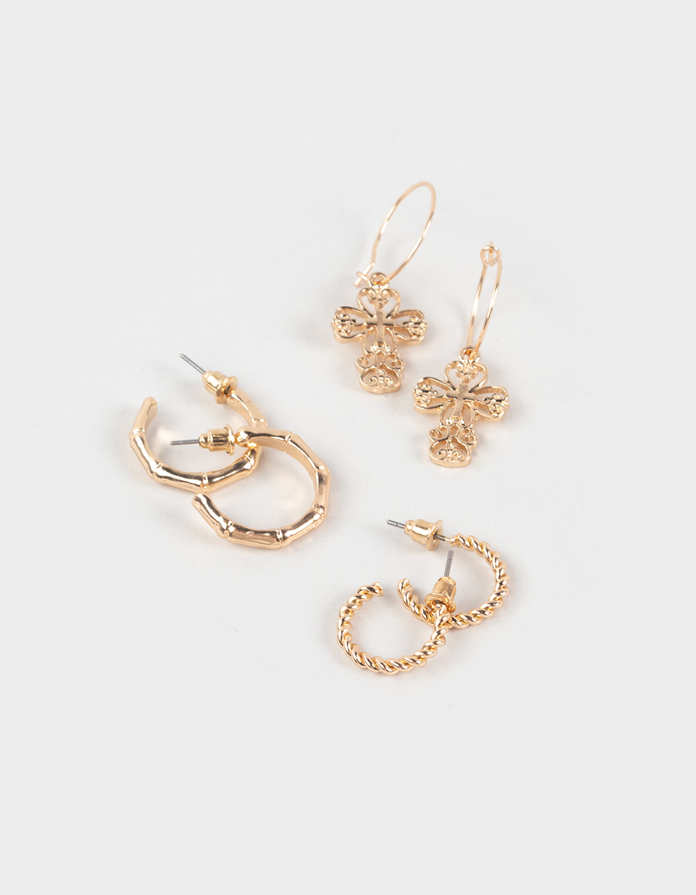 FULL TILT 3 Pack Dainty Cross Hoop Earrings - GOLD