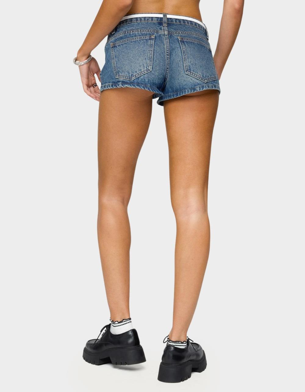 EDIKTED Olesia Tie Belt Denim Shorts - LIGHT BLUE