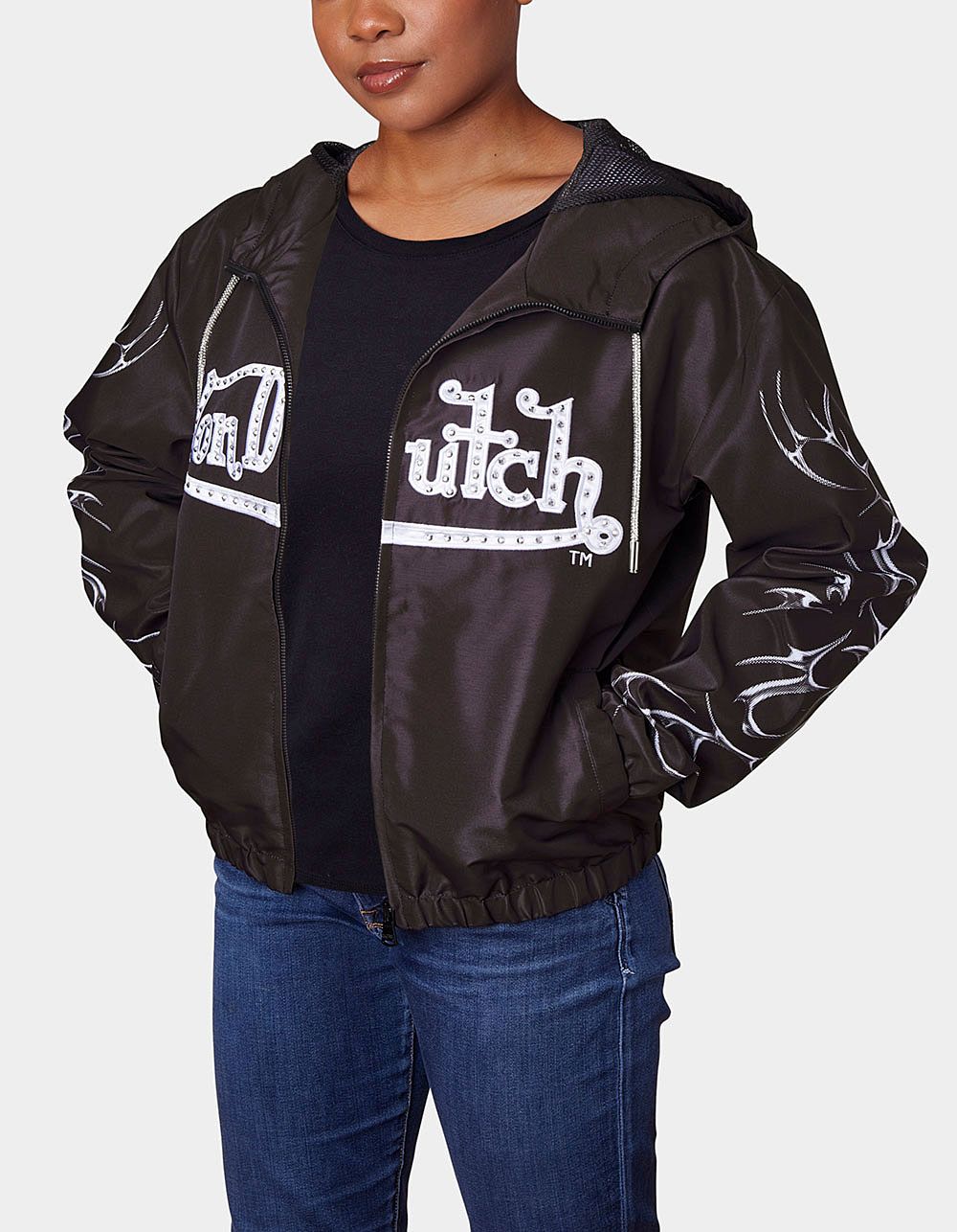 VON DUTCH Taslon Crystal Womens Zip Jacket - BLACK