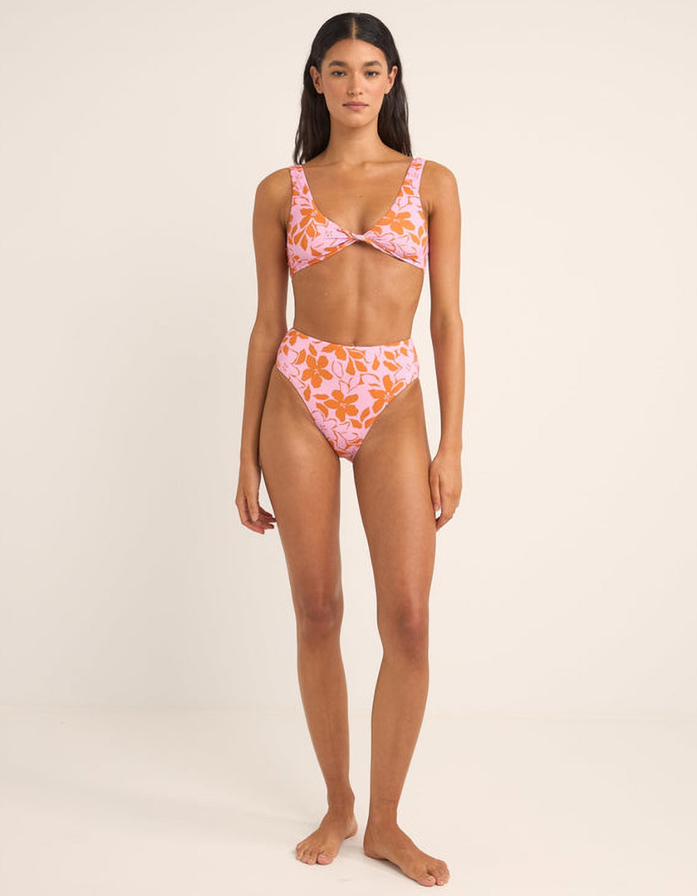 RHYTHM Bora Bora Floral High Waist Bikini Bottoms - PINK COMBO