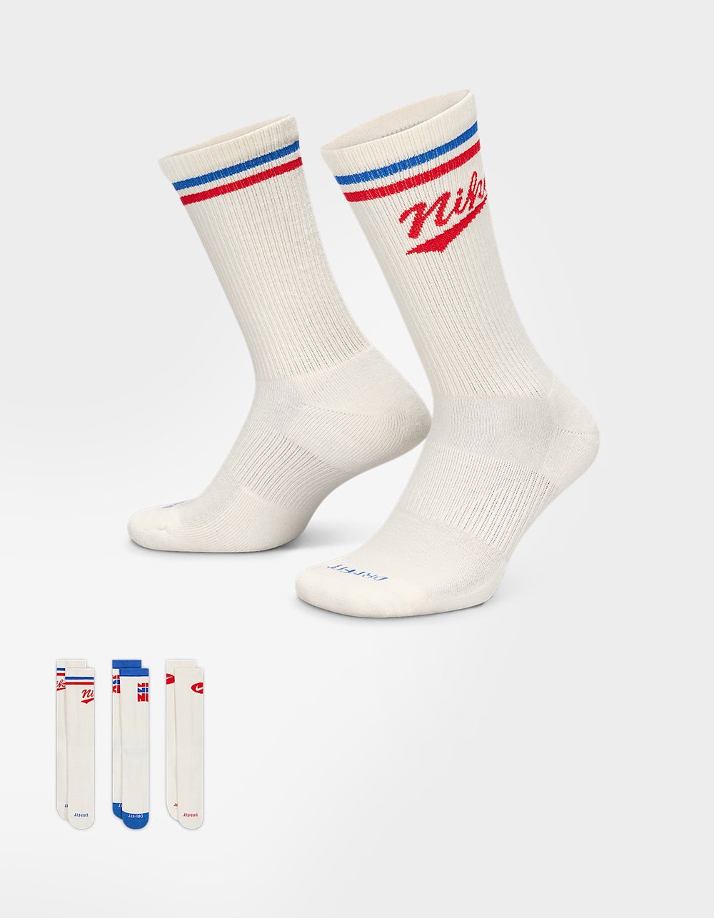 NIKE Everyday Plus 3 Pack Crew Socks - WHT/RED