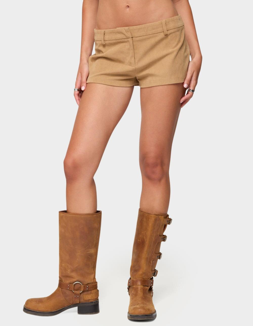 EDIKTED Kyler Corduroy Micro Shorts - BEIGE