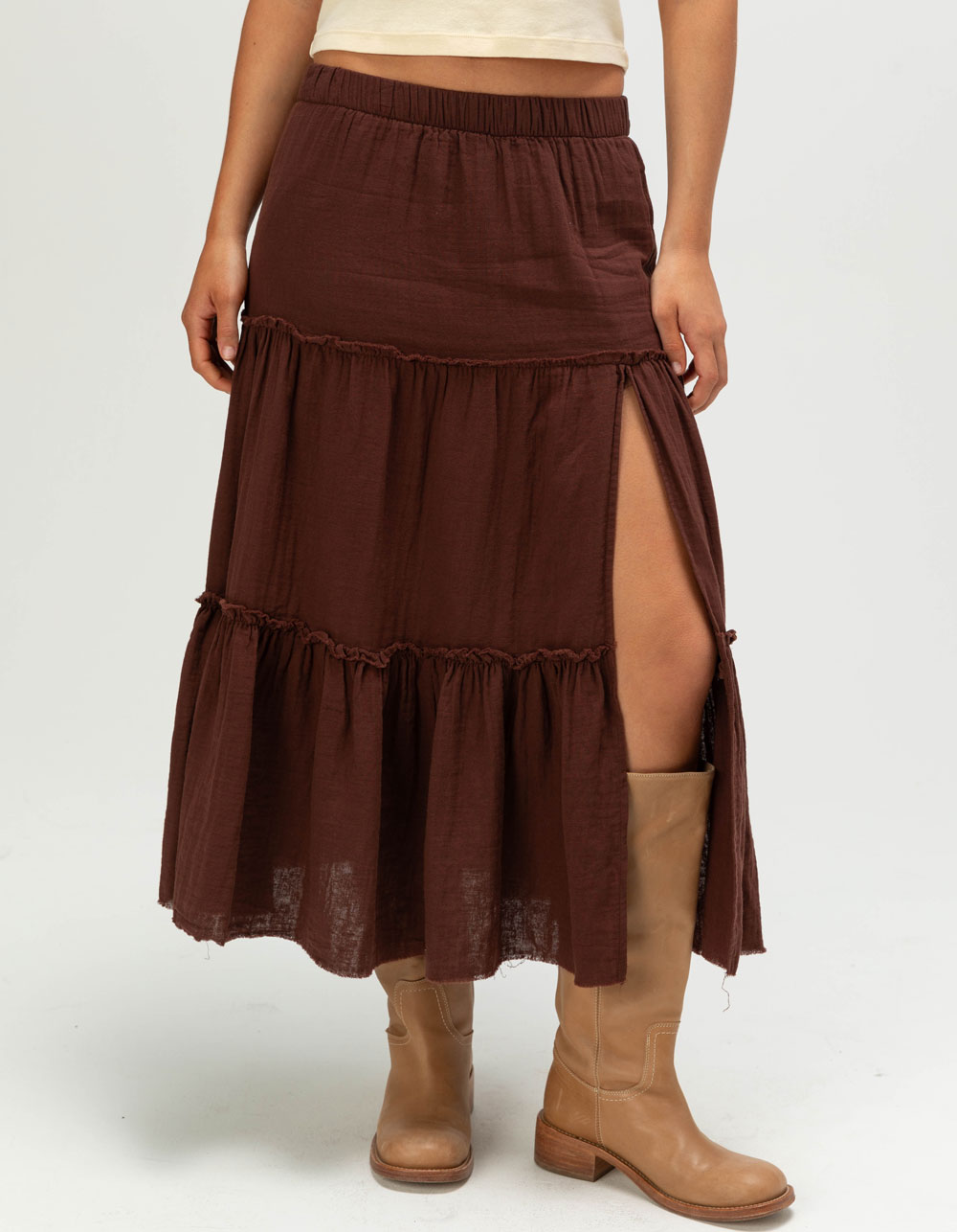 NECTAR CLOTHING Womens Tiered Maxi Skirt - BROWN