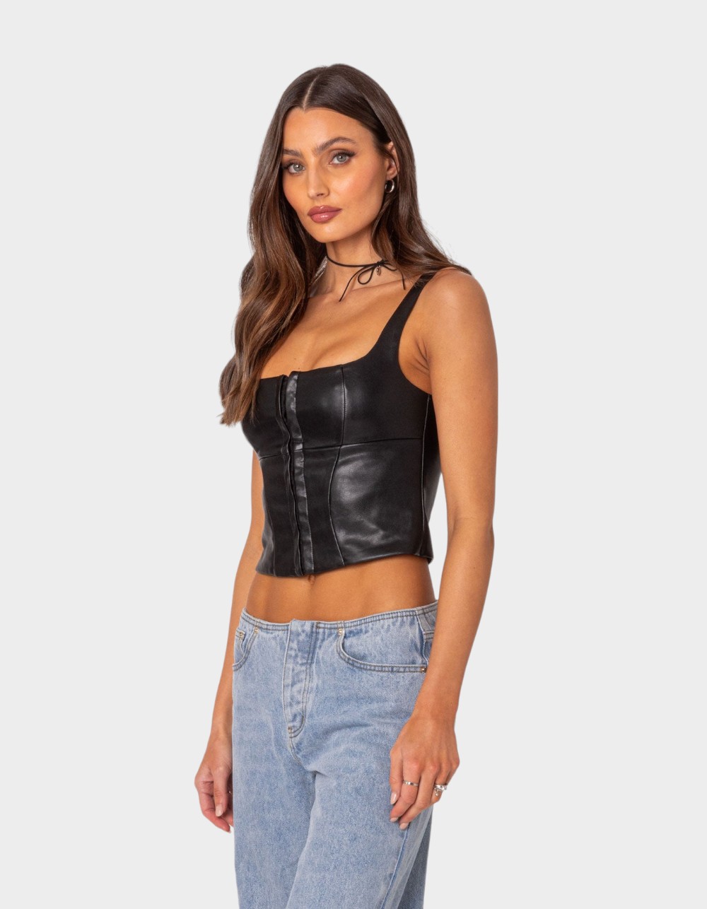 EDIKTED Simone Faux Leather Corset - BLACK