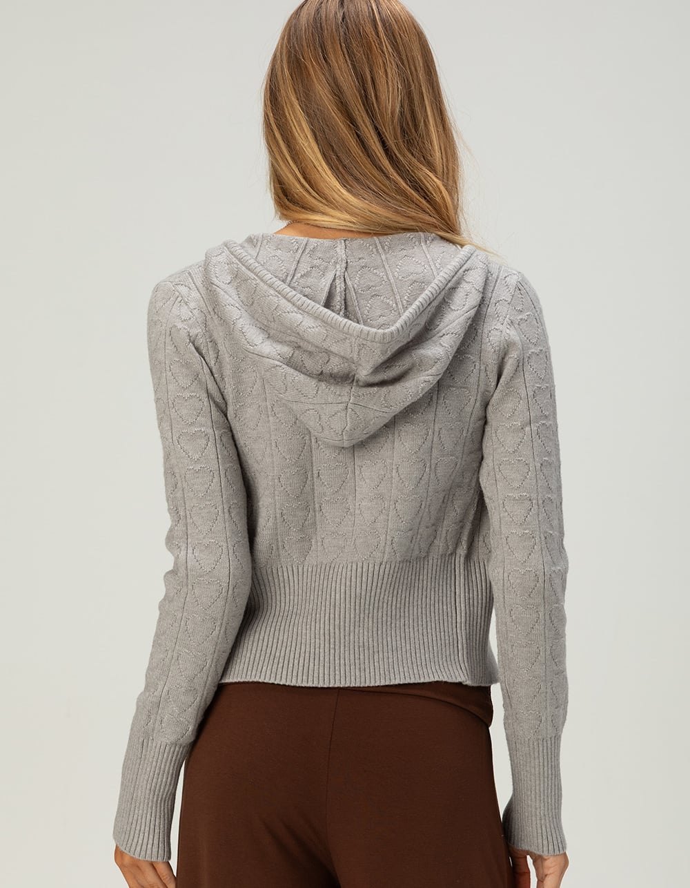 RSQ Womens Pointelle Zip-Up Hooded Sweater