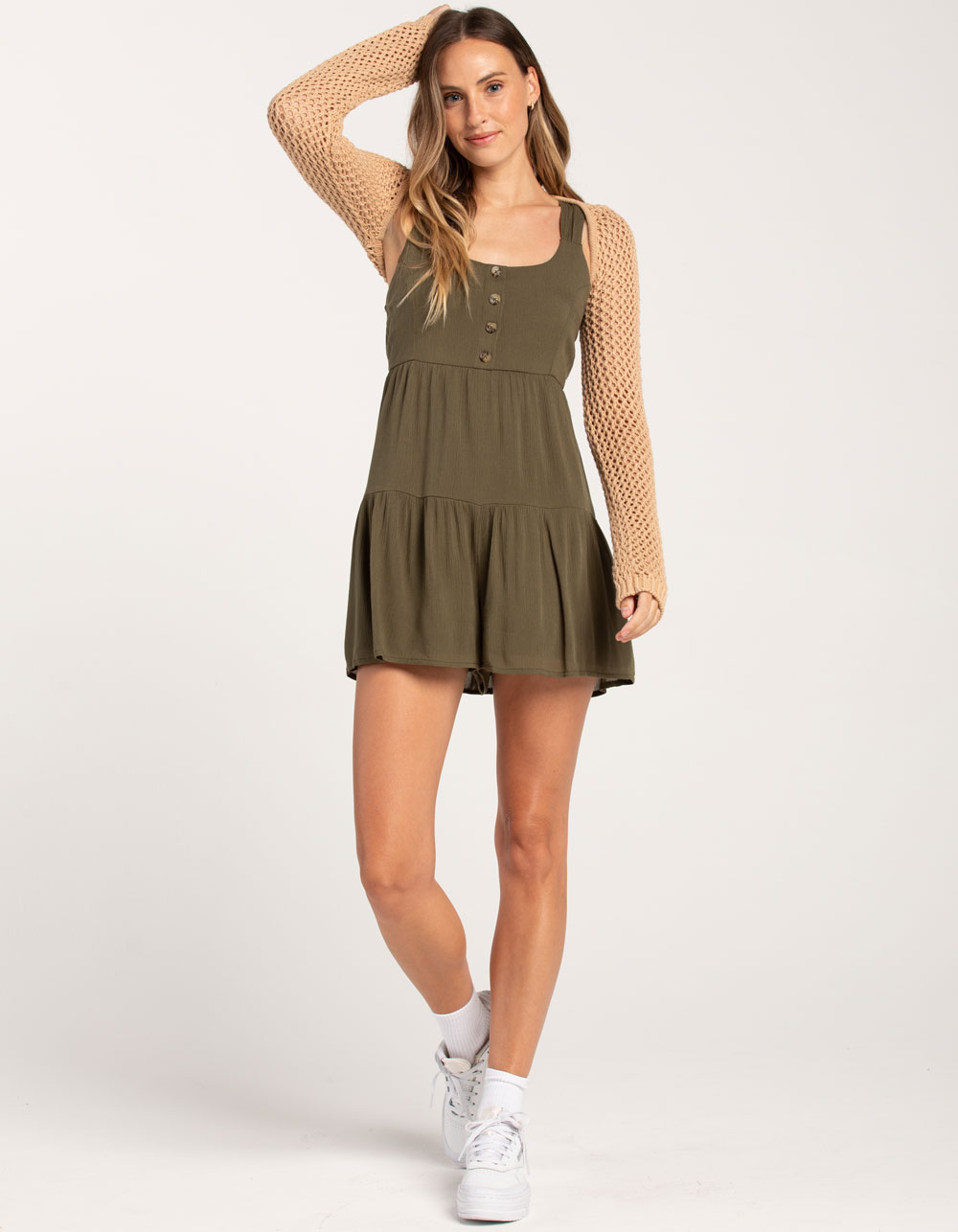 RSQ Womens Open Knit Shrug TAN Tillys