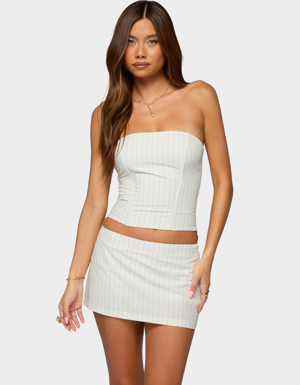 EDIKTED Maeve Pinstripe Strapless Corset - WHITE
