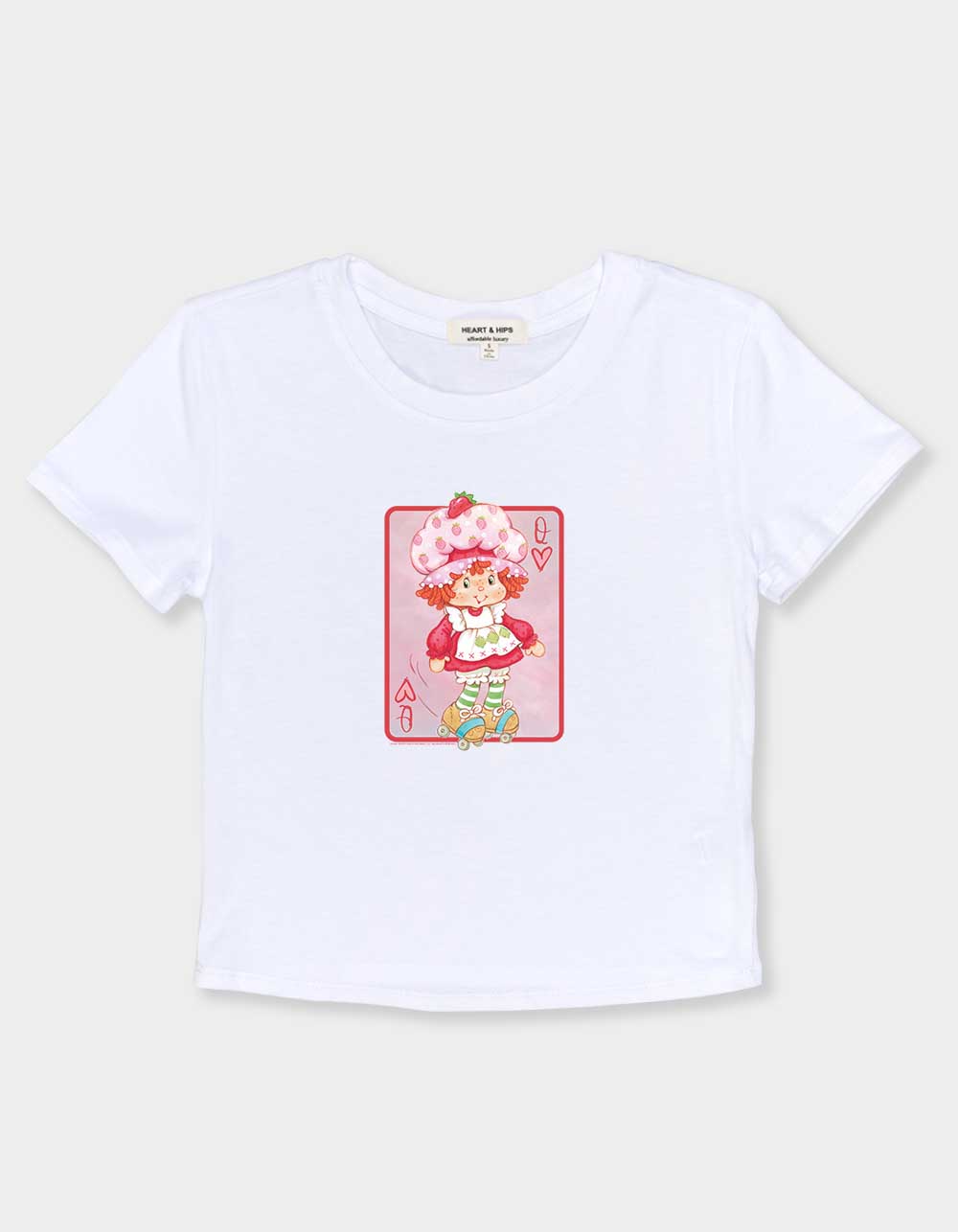 STRAWBERRY SHORTCAKE Queen Of Hearts Womens Baby Tee - WHITE