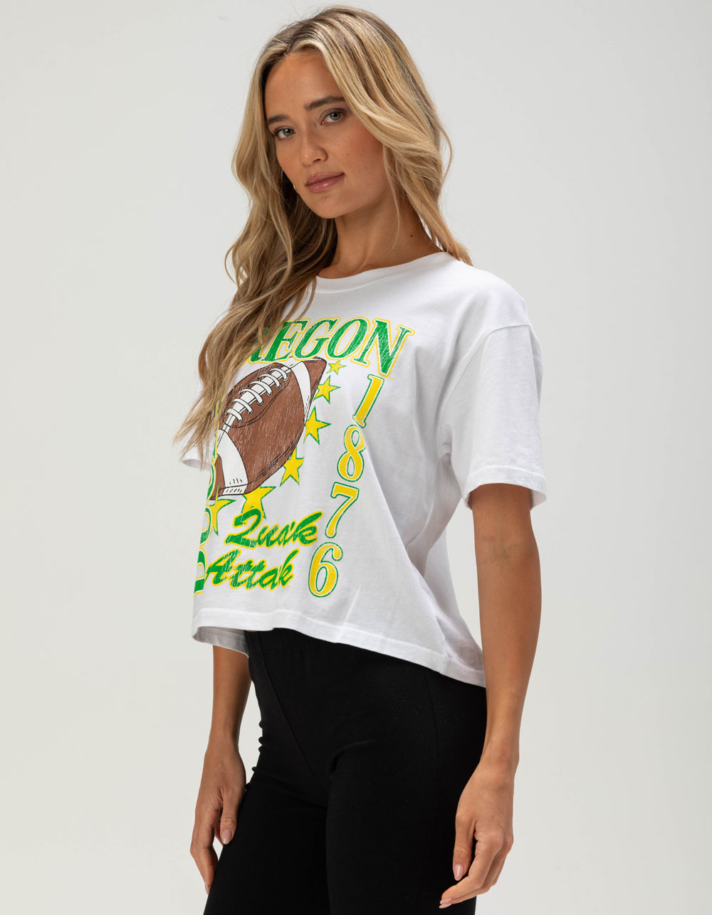 CHICKA-D University of Oregon Short 'n Sweet Womens Crop Tee - WHITE