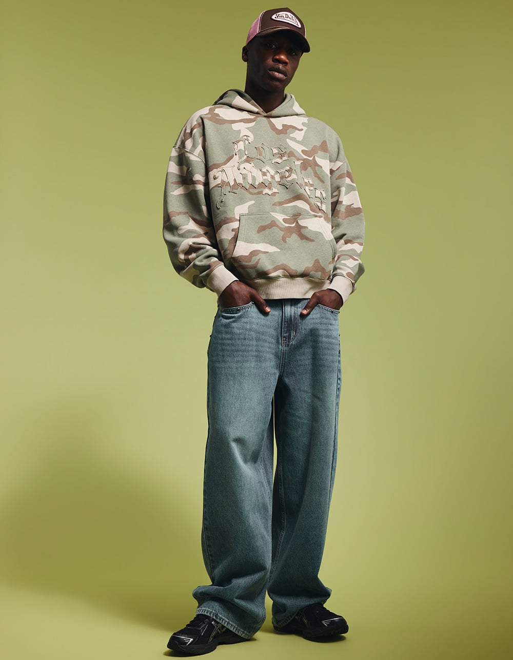 RSQ Mens Los Angeles CAMO Hoodie - GREEN