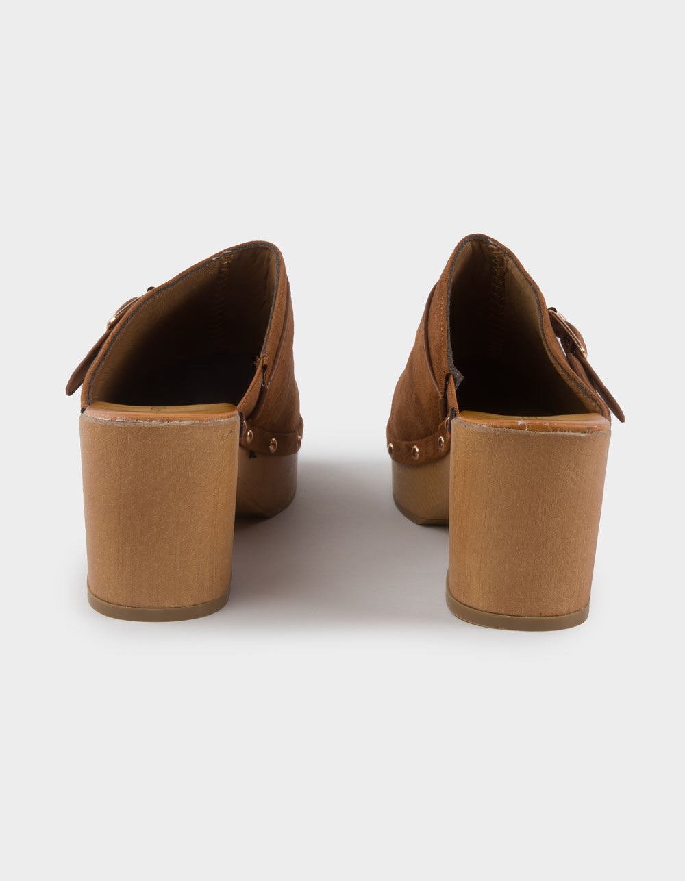 BAMBOO Lumber Stud Womens Clog Heels - CAMEL