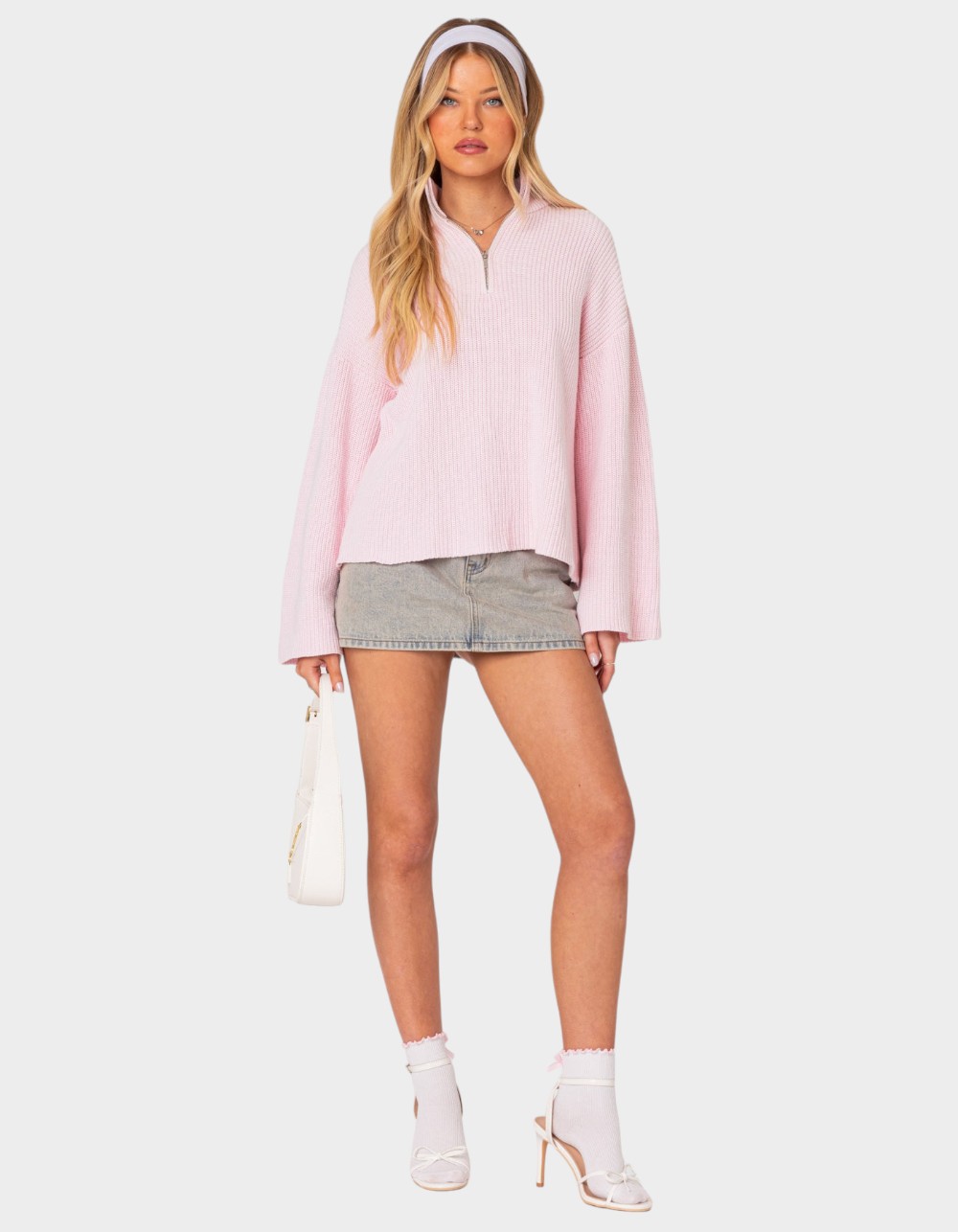 EDIKTED Amour High Neck Oversized Zip Sweater