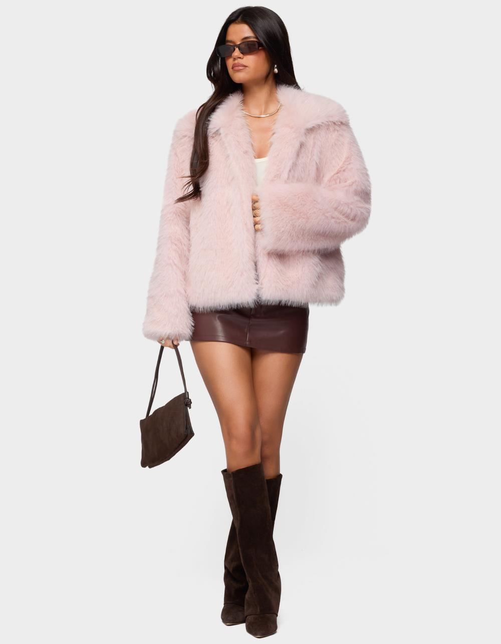 EDIKTED Noelle Oversized Faux Fur Jacket - PINK