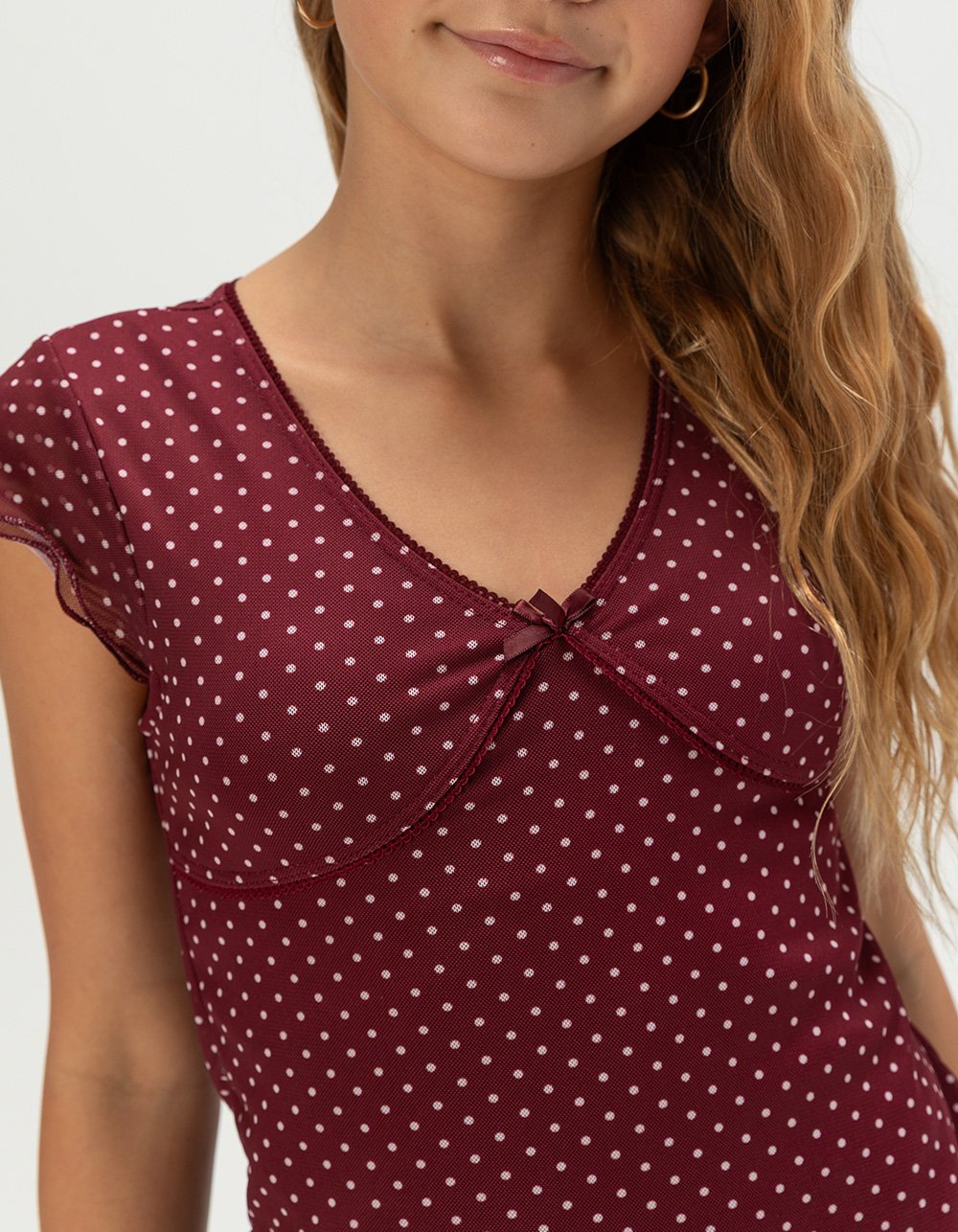 RSQ Girls Polka Dot Mesh Top - BURGUNDY