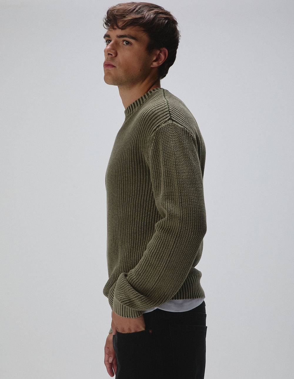 RSQ Mens Washed Crewneck Sweater - OLIVE