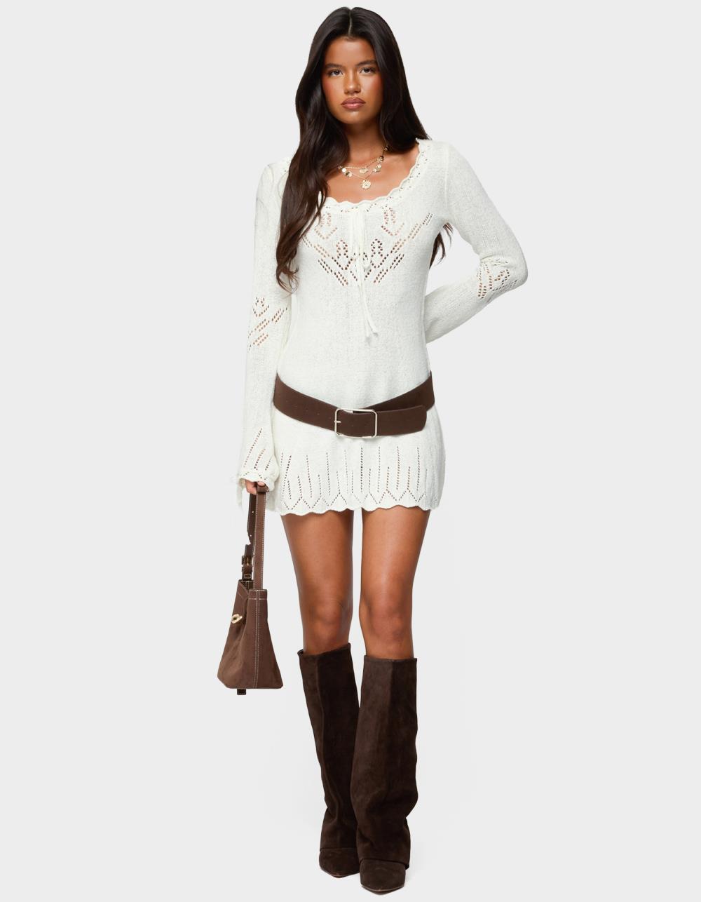 EDIKTED Shaia Pointelle Knit Mini Dress - BEIGE