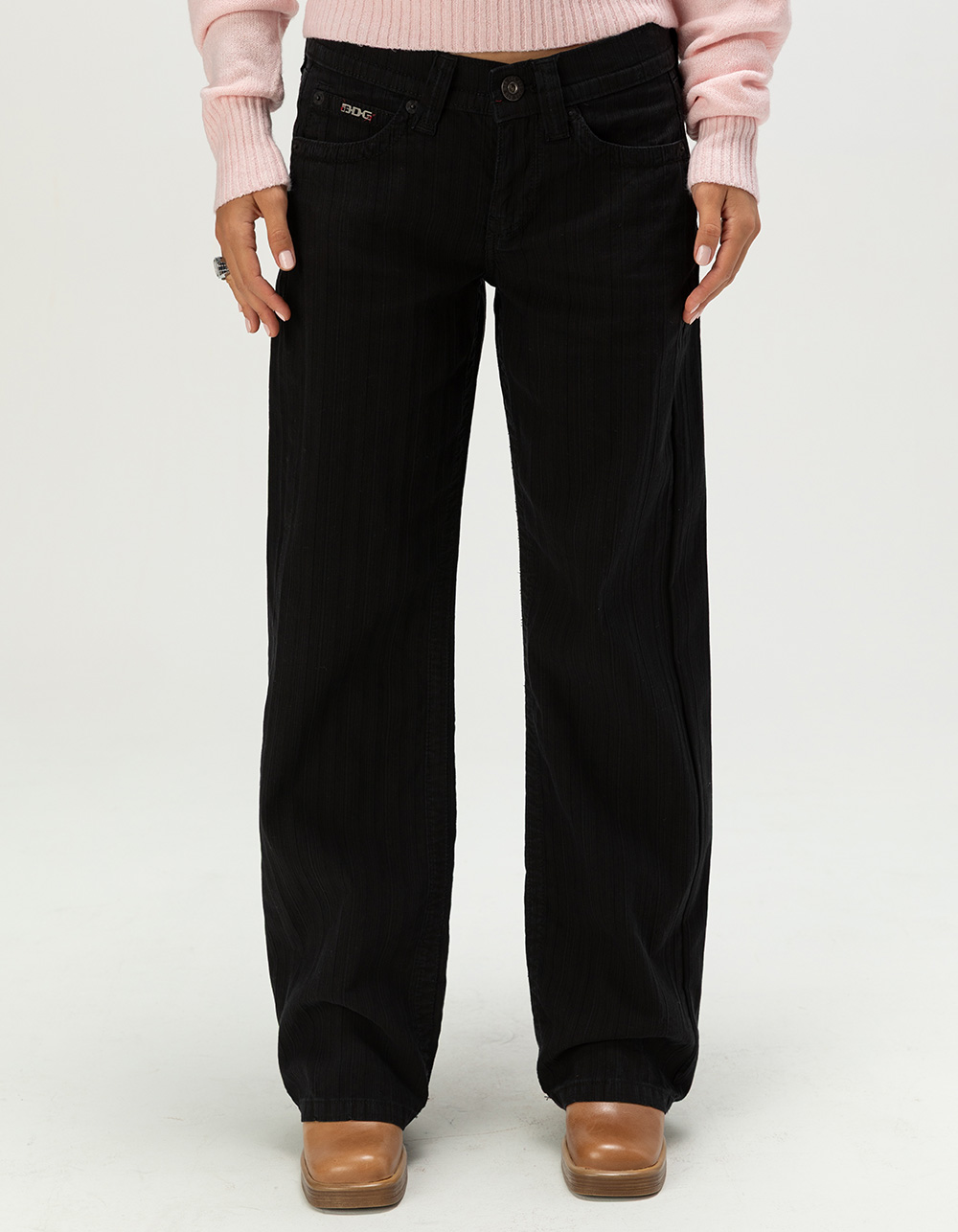 BDG Urban Outfitters Kayla Womens Low Rise Slouchy Texture Jeans - BLACK