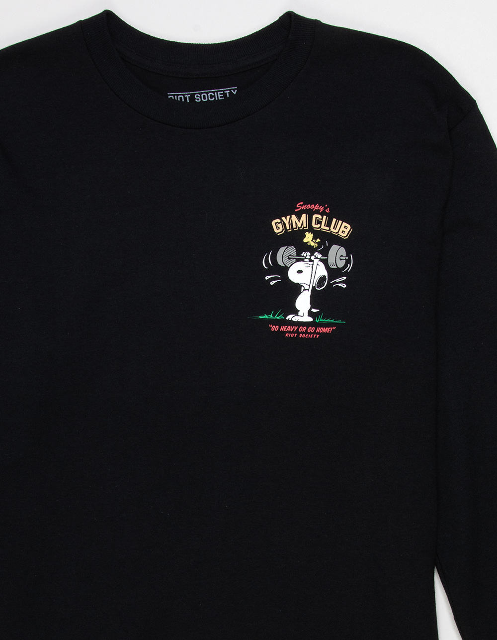 RIOT SOCIETY x Peanuts Snoopy's Gym Club Mens Long Sleeve Tee - BLACK