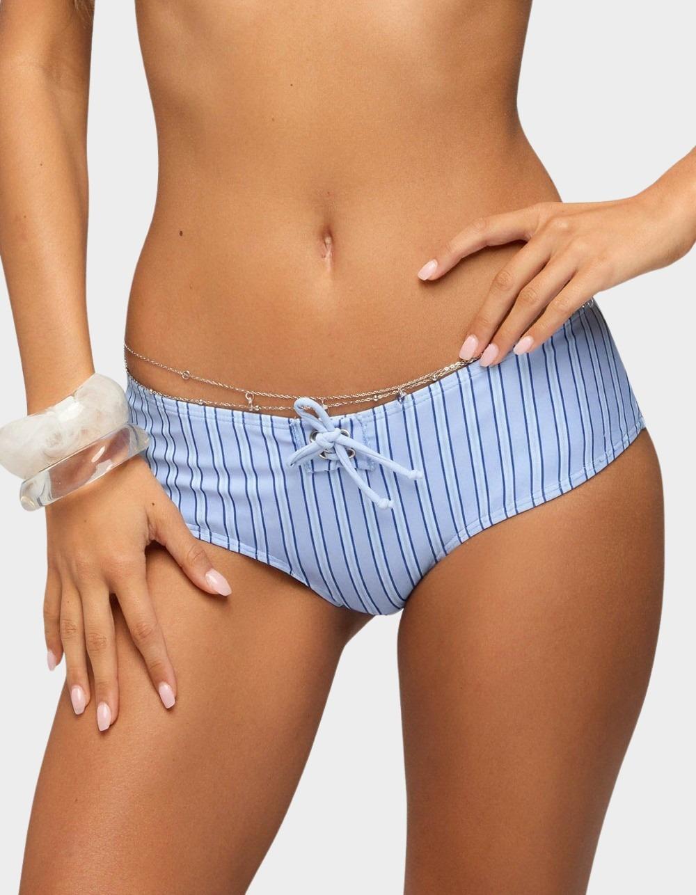 EDIKTED Blonca Striped Boyshort Bikini Bottoms - LIGHT BLUE